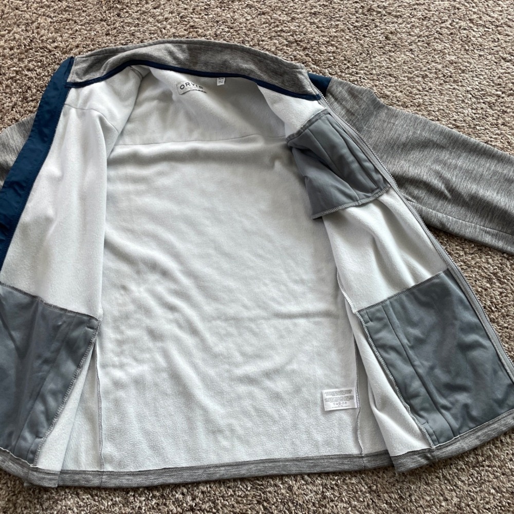 Orvis Mens XL Full Zip Fleece Jacket Grey Navy Blue Classic Collection Sweater - Picture 10 of 16